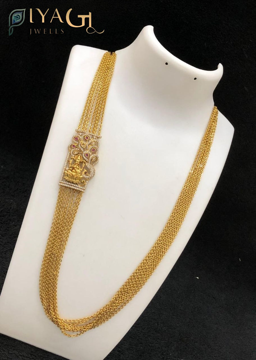 Gold antique finish multicolor cubic zirconia floral design layered necklace and earring set for festive occasions - PiyaGuJwells