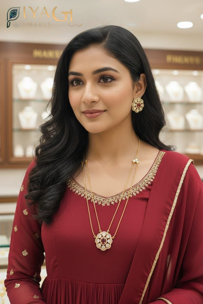 Gold tone floral design stone necklace earring set for festive occasions - PiyaGuJwells
