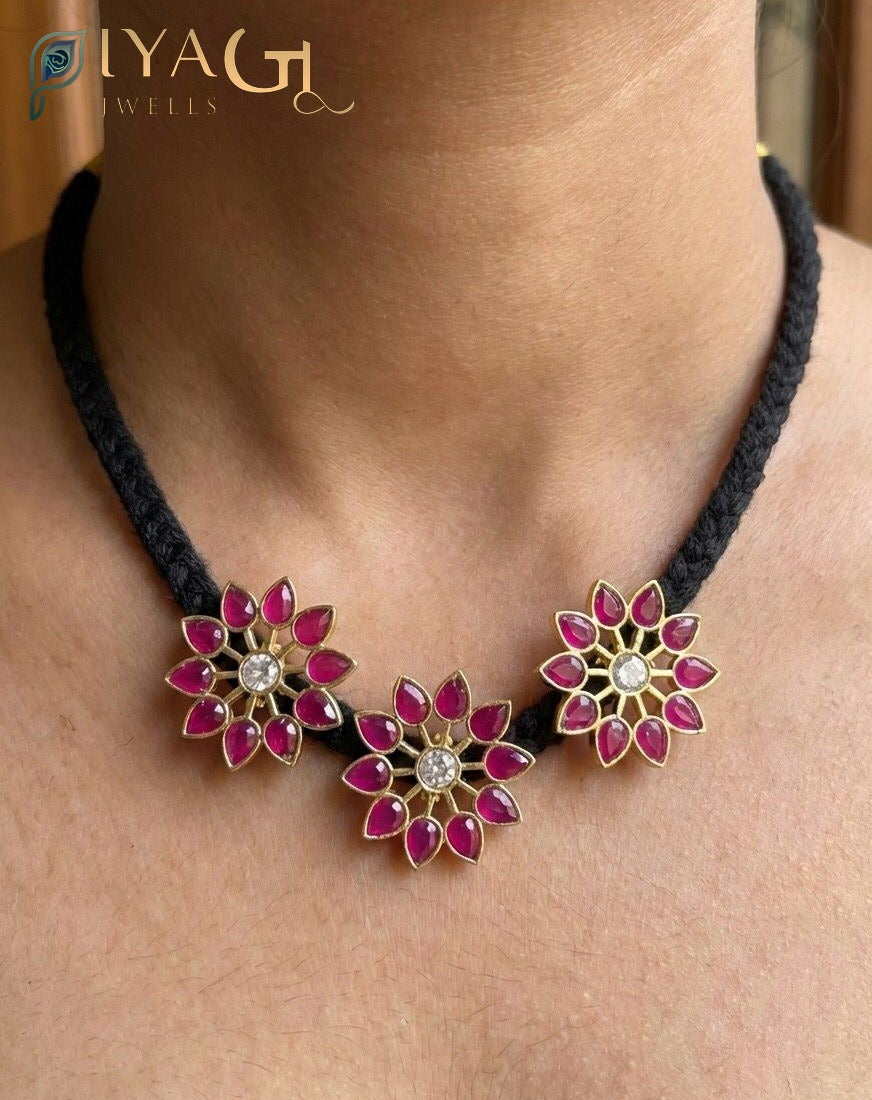 Multicolor gold tone floral design choker necklace with stone stones for festive occasions - PiyaGuJwells