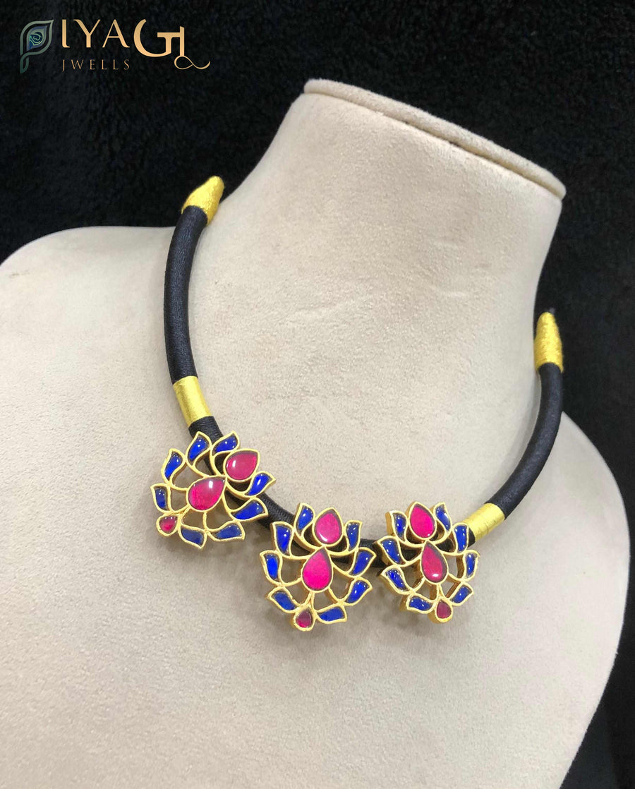 Multicolor gold tone floral design choker necklace with stone stones for festive occasions - PiyaGuJwells