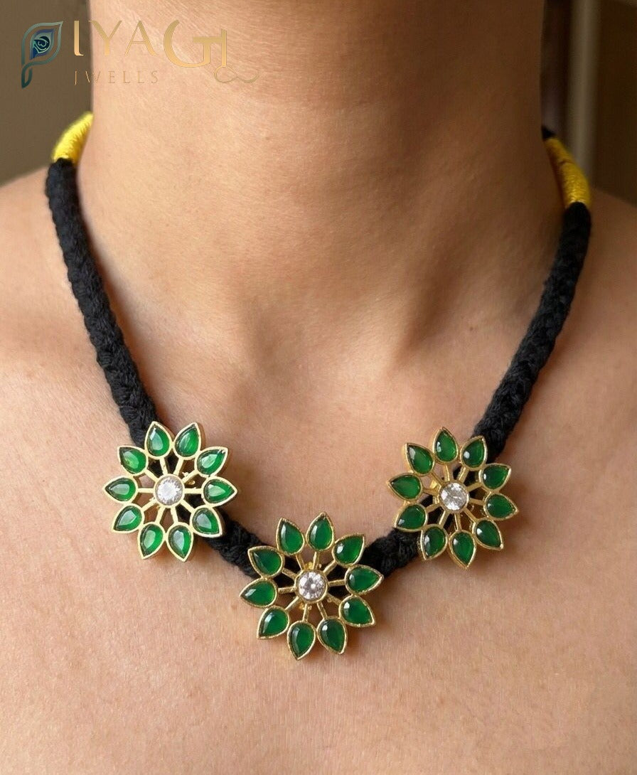 Multicolor gold tone floral design choker necklace with stone stones for festive occasions - PiyaGuJwells