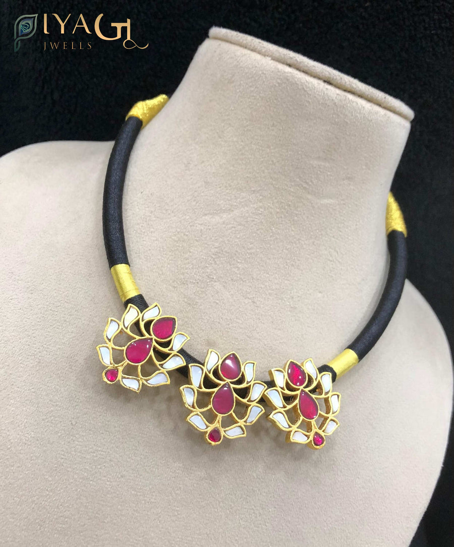 Multicolor gold tone floral design choker necklace with stone stones for festive occasions - PiyaGuJwells