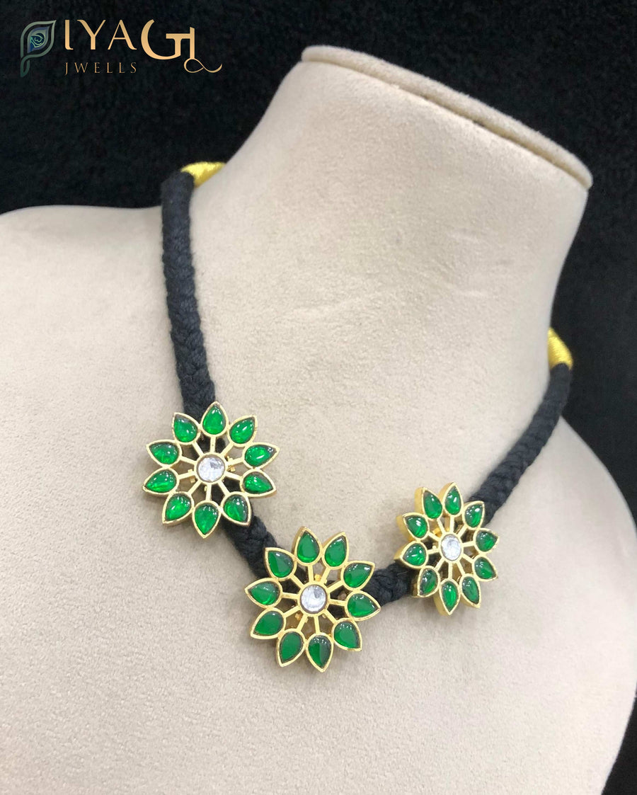 Multicolor gold tone floral design choker necklace with stone stones for festive occasions - PiyaGuJwells
