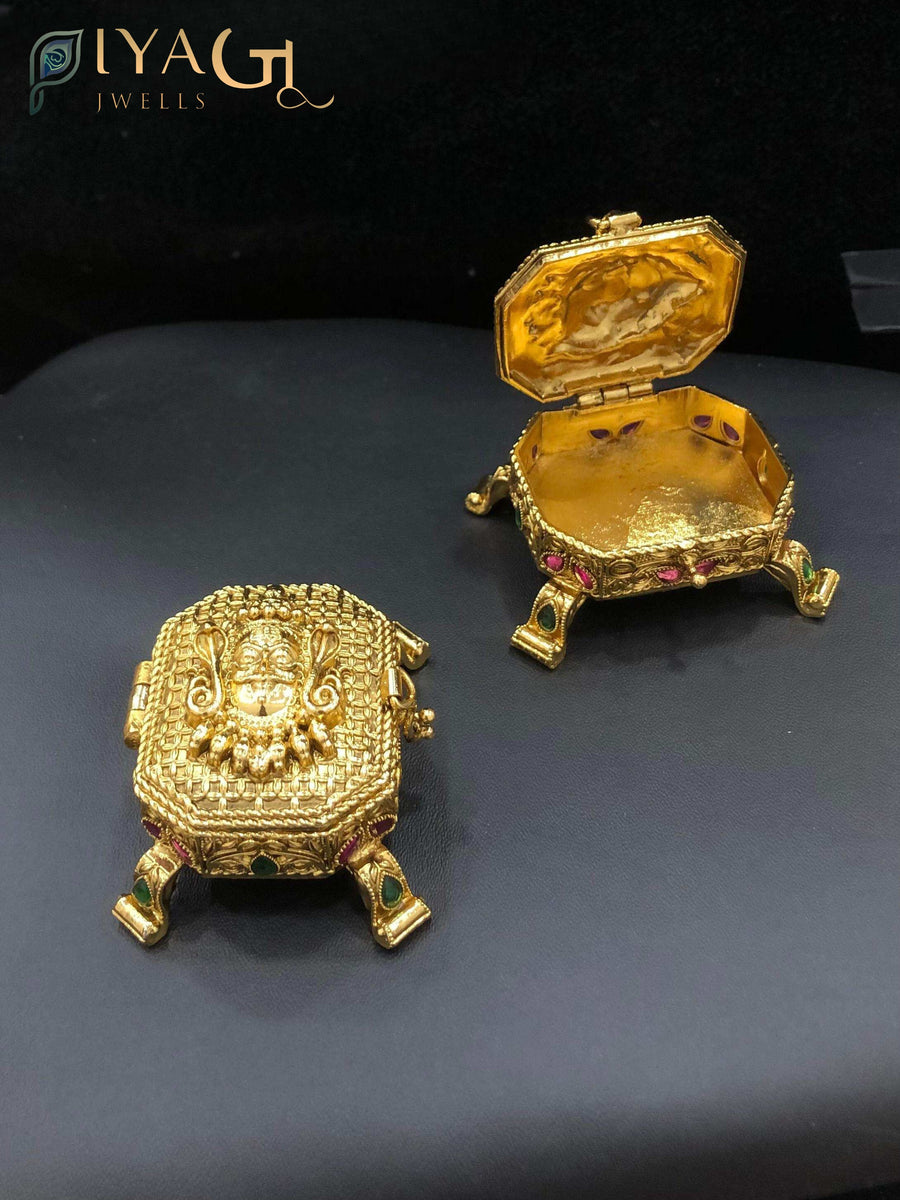 Gold tone antique finish box type kempu stone ethnic jewellery - PiyaGuJwells