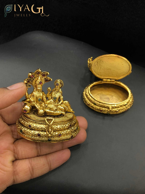Antique gold Kempu Stone Antique Polish Kum-Kum Box - PiyaGuJwells