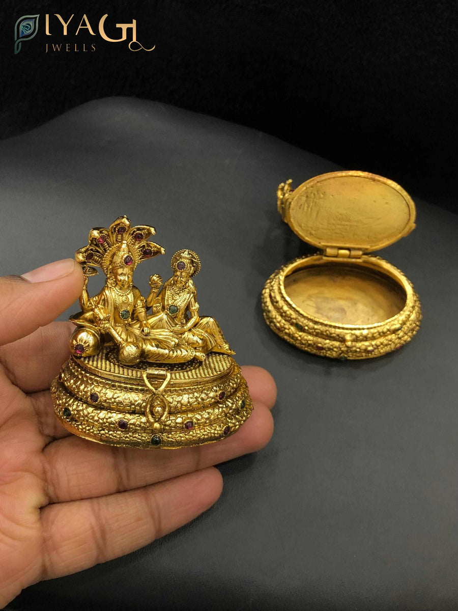 Antique gold Kempu Stone Antique Polish Kum-Kum Box - PiyaGuJwells