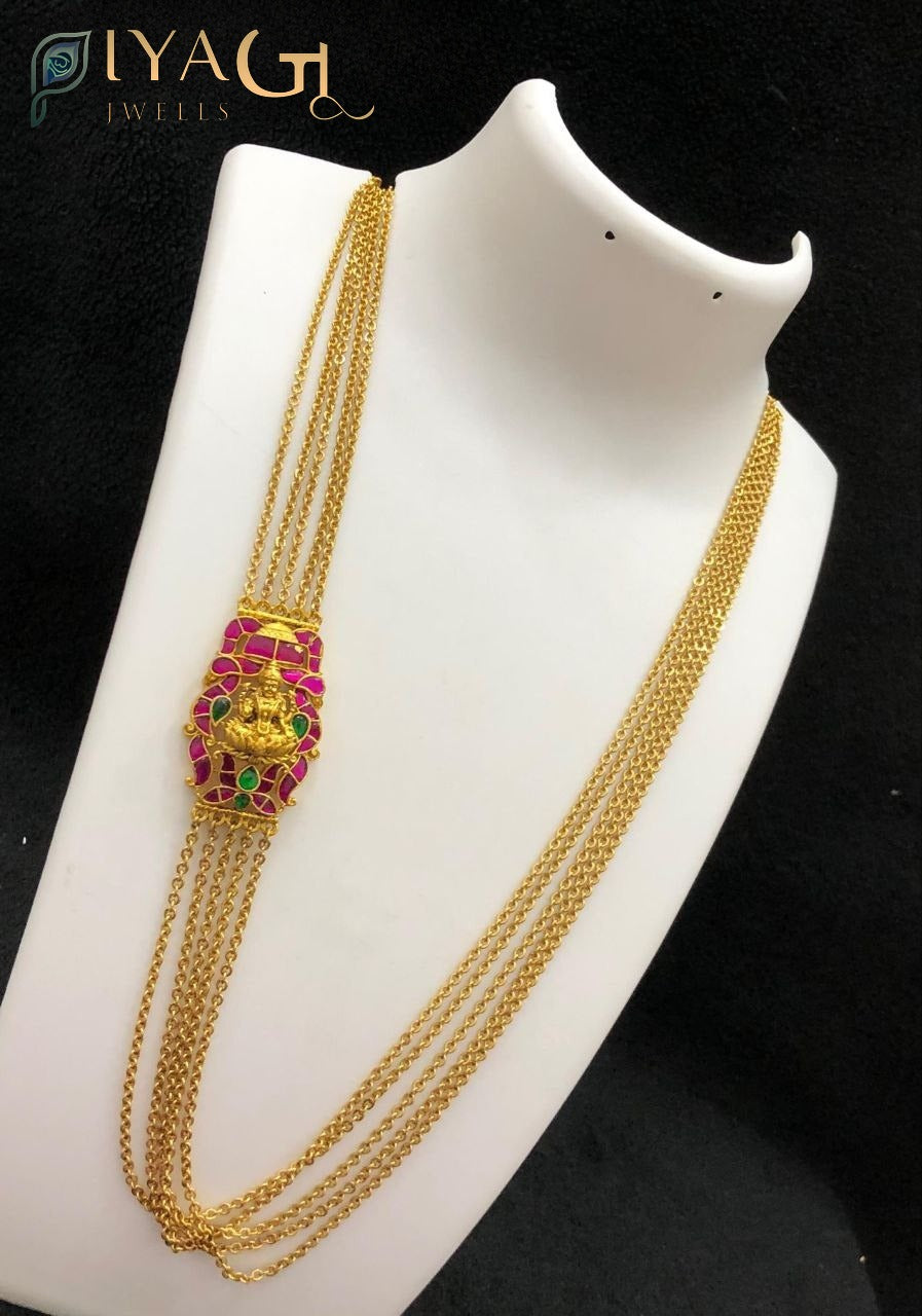 Gold antique finish jadau multicolor layered necklace earring set for ethnic occasions - PiyaGuJwells