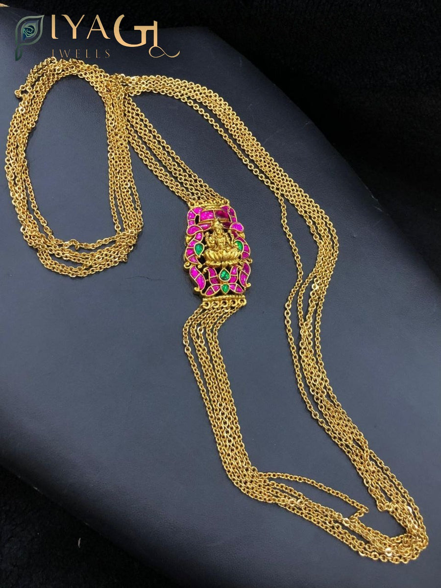 Gold antique finish jadau multicolor layered necklace earring set for ethnic occasions - PiyaGuJwells