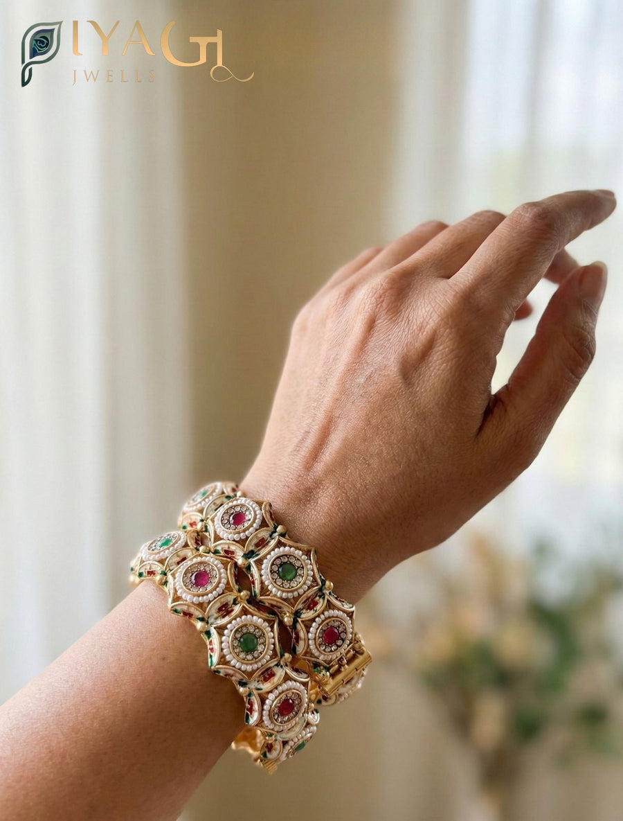 Gold tone with antique finish floral kada bangles for ethnic wear - PiyaGuJwells