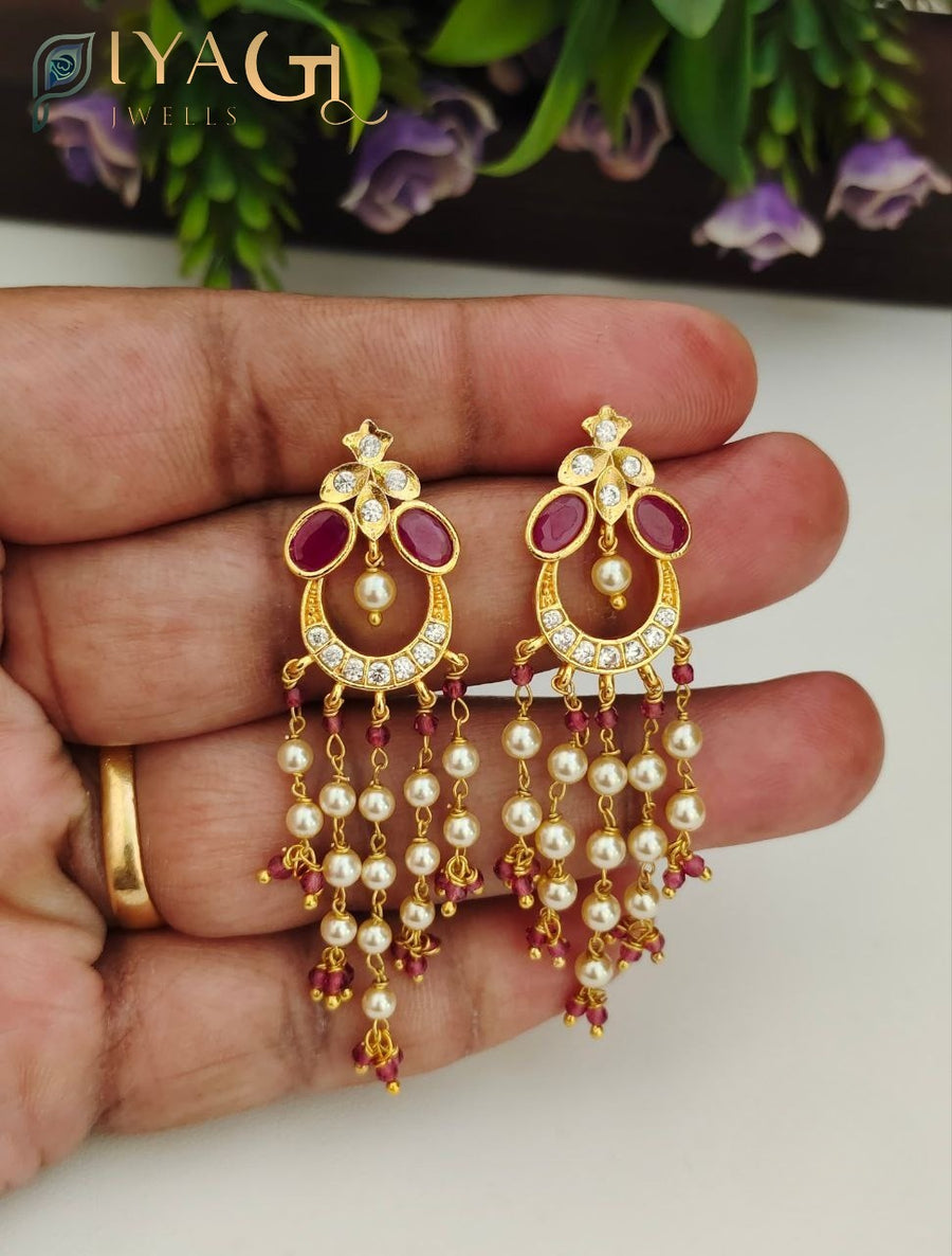 Gold tone floral design with green and white stone stones, ideal for ethnic occasions - PiyaGuJwells