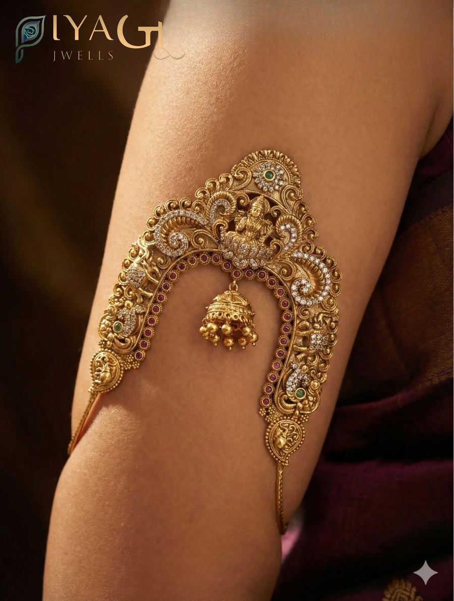 Multicolor gold-tone floral design bridal bajuband - PiyaGuJwells