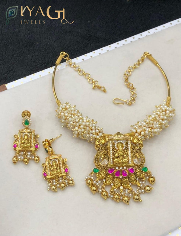 Multicolor cubic zirconia gold tone layered necklace set for festive occasions - PiyaGuJwells
