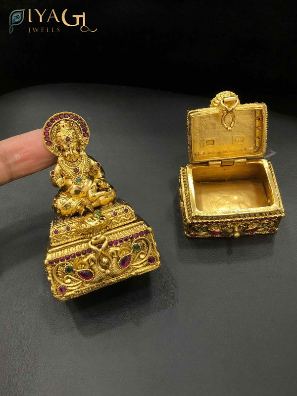 Kempu Stone Antique Polish Kum-Kum Box - PiyaGuJwells