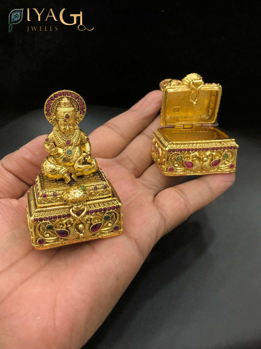 Kempu Stone Antique Polish Kum-Kum Box - PiyaGuJwells