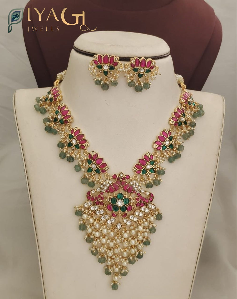 Multicolor gold-tone floral design layered necklace set for festive occasions - PiyaGuJwells