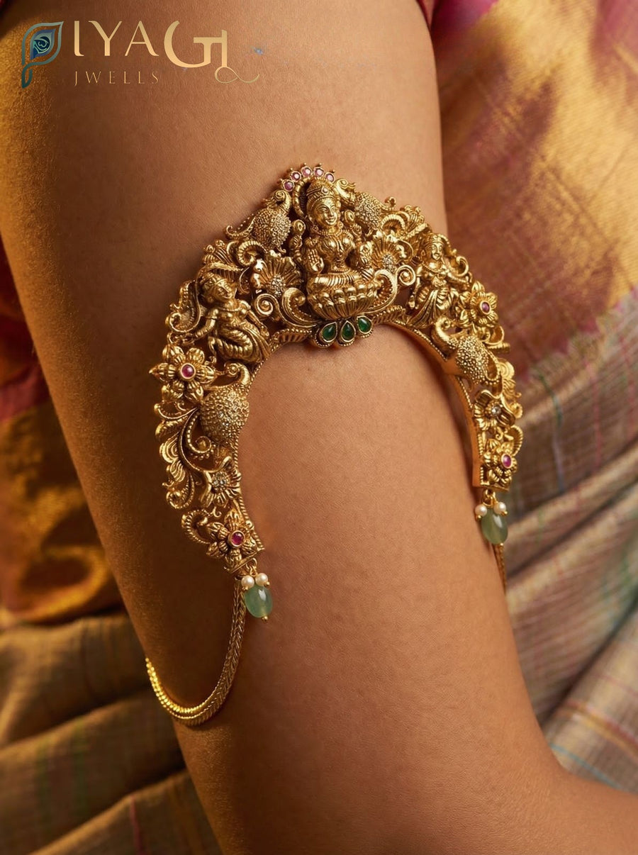 Multicolored floral design gold tone antique finish artificial jewellery Bajuband for ethnic occasions - PiyaGuJwells