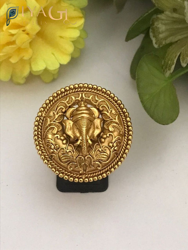 Gold plating elephant motif adjustable ring for ethnic wear - PiyaGuJwells
