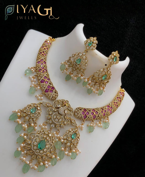 Multicolor gold tone floral design choker necklace for bridal wear - PiyaGuJwells
