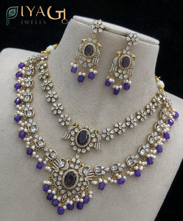 White green pink stone polished floral layered artificial jewellery necklace set for ethnic festivities - PiyaGuJwells