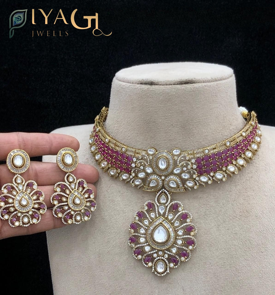 Gold polished floral multicolor stone choker set for ethnic wear - PiyaGuJwells