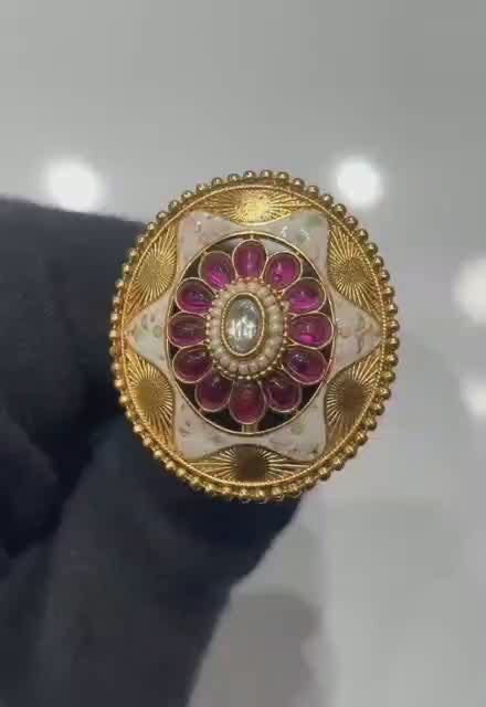 Red Stones Gold Tone Ring Festive Artificial Jewellery | PiyaGuJwells