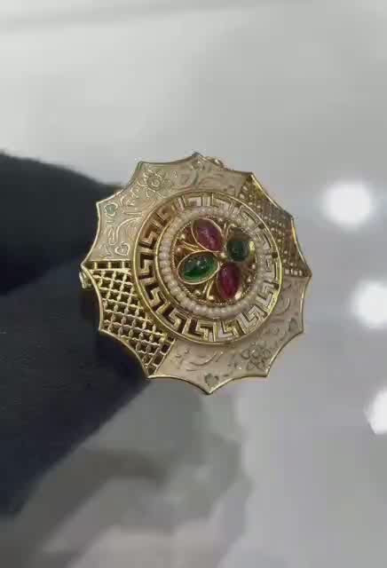 Pearl Gold-tone Geometric Ring Festive Artificial Jewellery | PiyaGuJwells